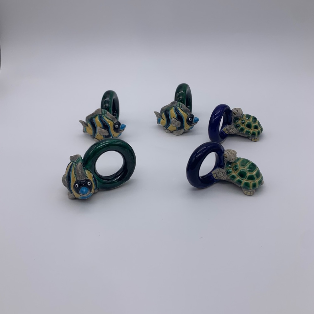 Lot Of 5. Peruvian Sea Turtles & Fish Napkin Rings Serviette Tableware by LEPS